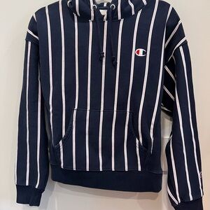 Champion Navy Hoodie with Pinstripes